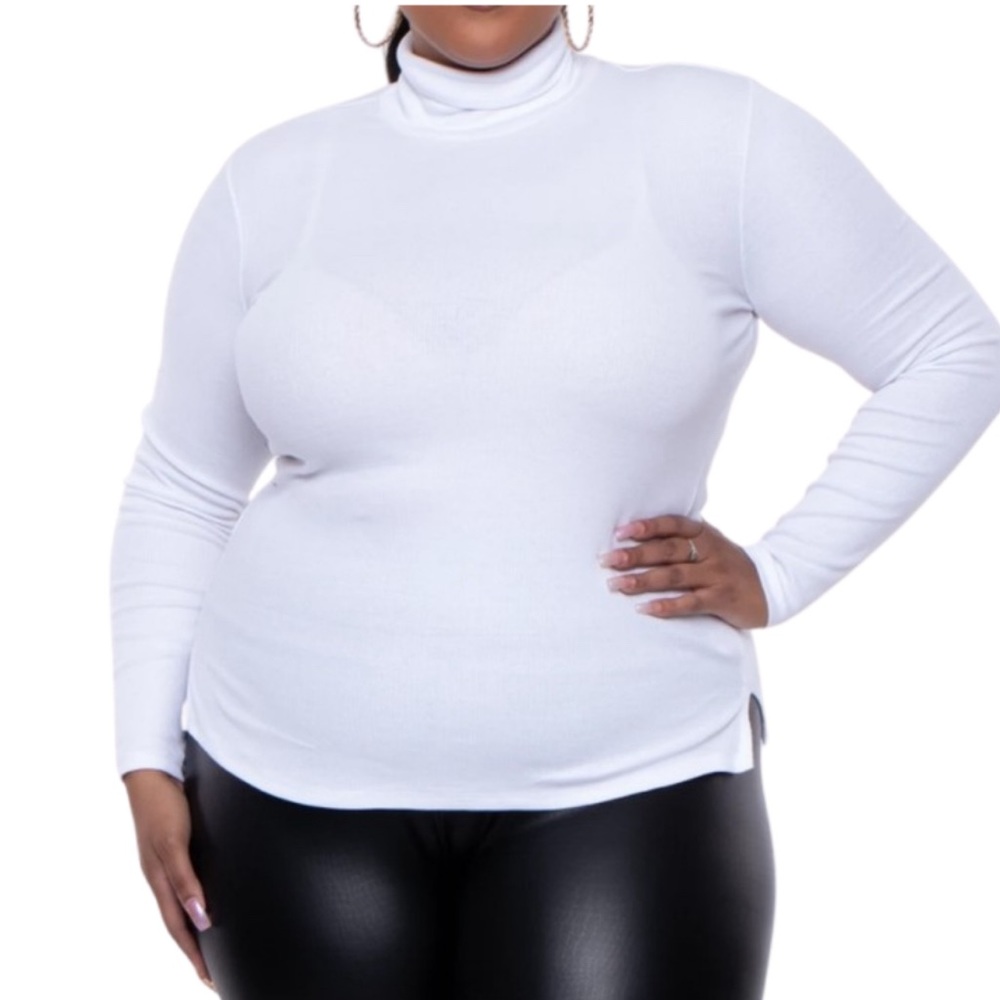 AMBIANCE, White, Long Sleeve Turtleneck, sizes 1X-3X